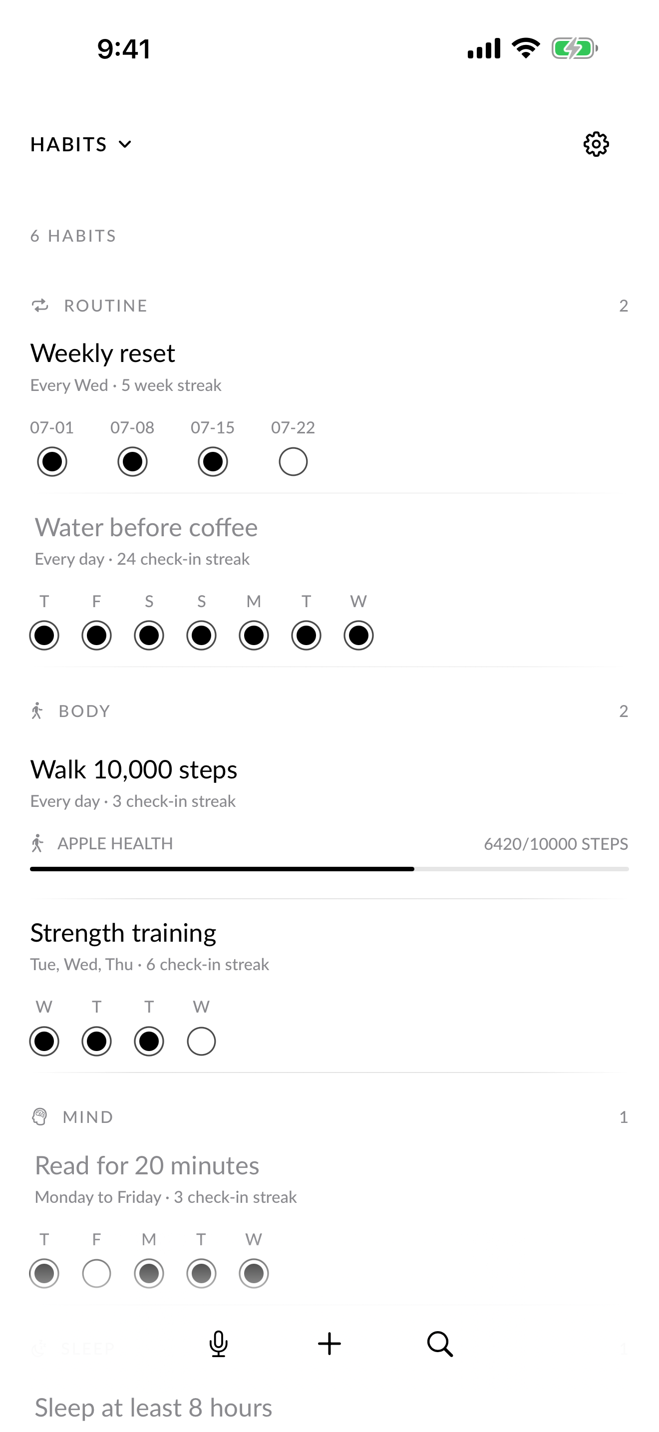 Clarity Habits with simple weekly check-ins.